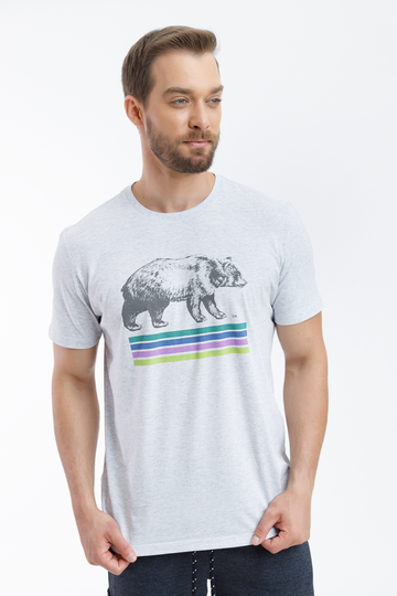 camiseta masculina mescla claro manga curta estampa bear lines