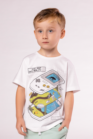 camiseta infantil masculina branca manga curta estampa video game