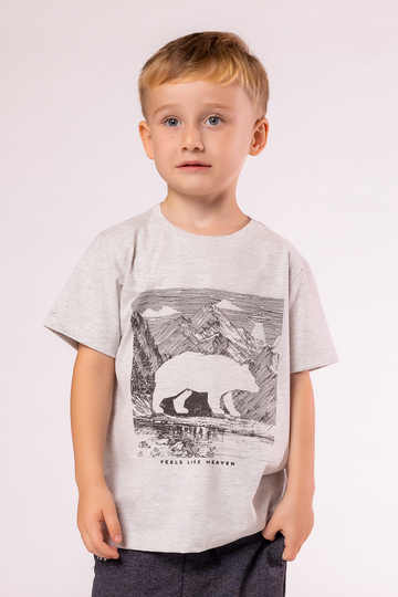 camiseta infantil masculina mescla claro manga curta com estampa urso