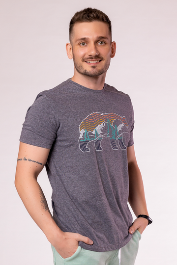 camiseta masculina mescla cinza manga curta estampa urso landscape