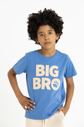Camiseta Infantil Manga Curta Cor Azul Jeans Estampa Big Bro