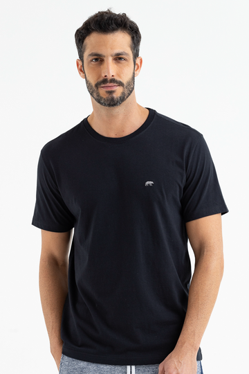 camiseta masculina manga curta basica premium com bordado urso preta