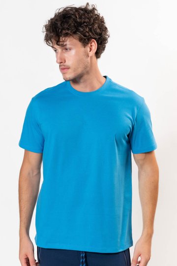 Camiseta Masculina Curta Básica Premium Lisa Azul Céu